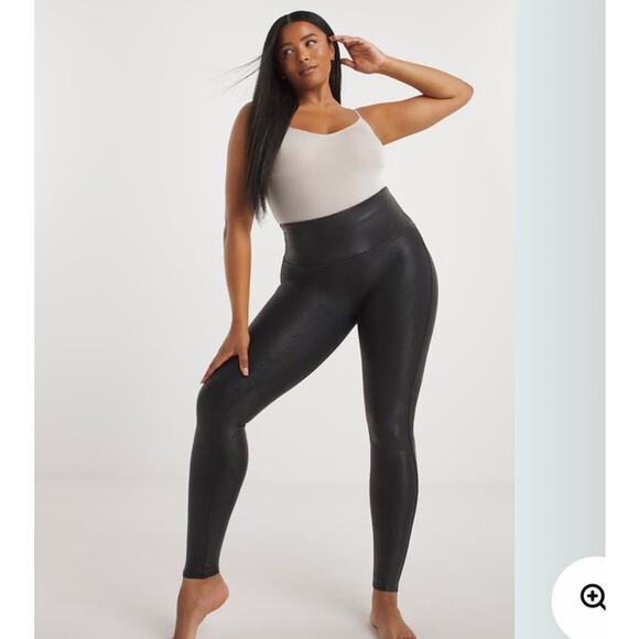 Spanx Leggings Faux Leather Look Size Large Control Waistband Slimming - Picture 1 of 8